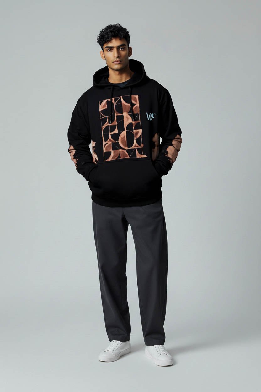 Premium Black Hoodie with abstract hand painted print - Wendy