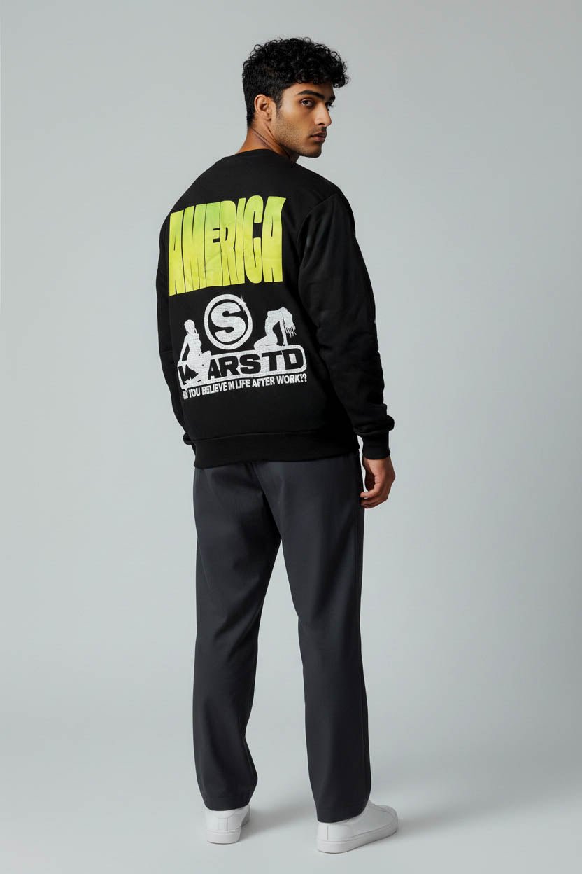 Premium Black Sweatshirt with America Warstd - Wendy