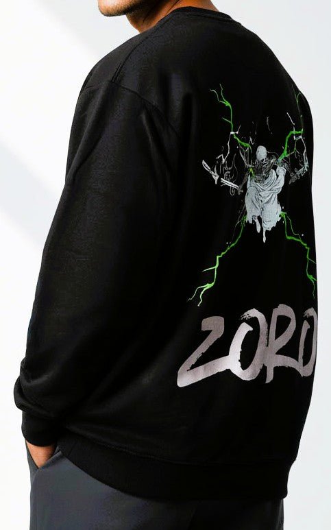 Premium Black Sweatshirt with Roronoa Zoro Thunder Storm - Wendy
