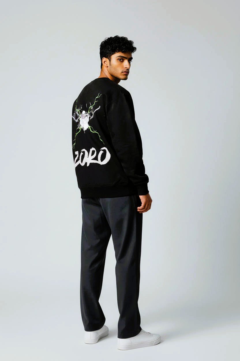 Premium Black Sweatshirt with Roronoa Zoro Thunder Storm - Wendy
