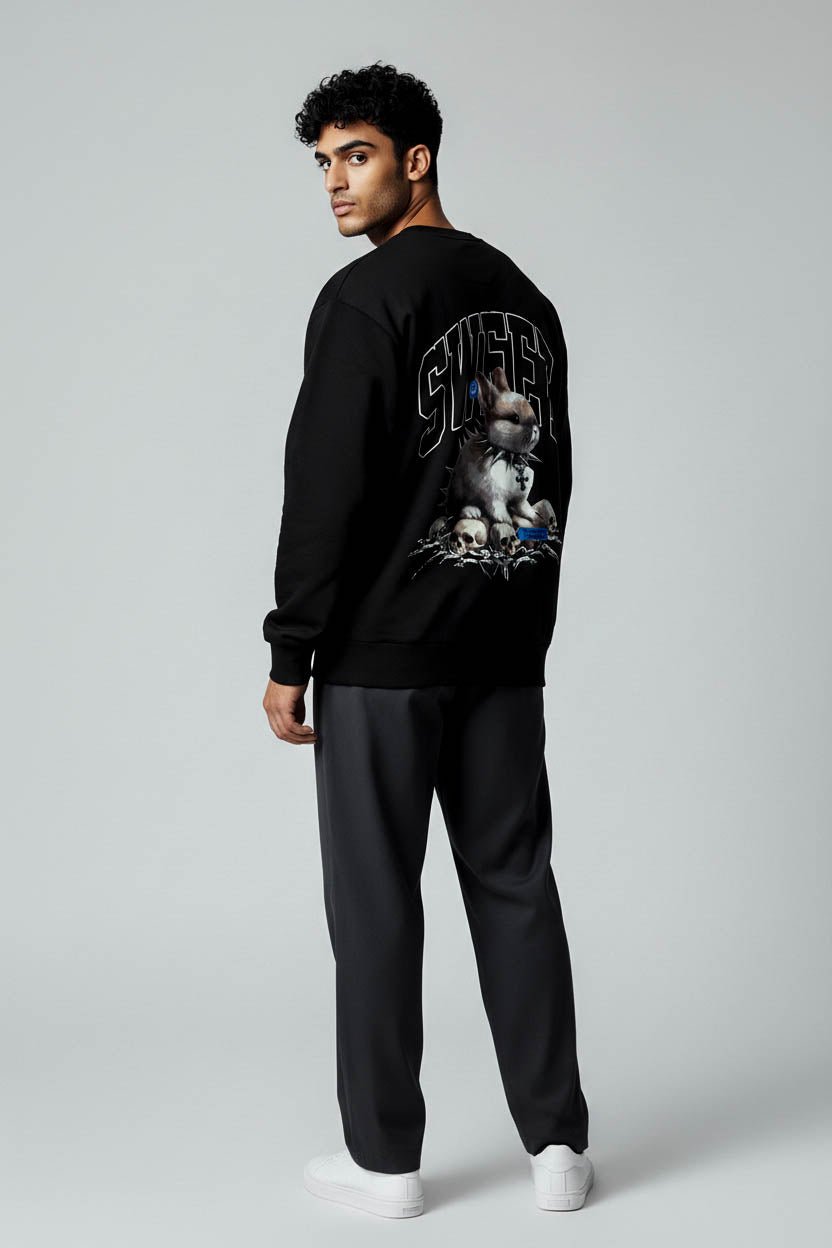 Premium Black Sweatshirt with Sweet Rabbit - Wendy