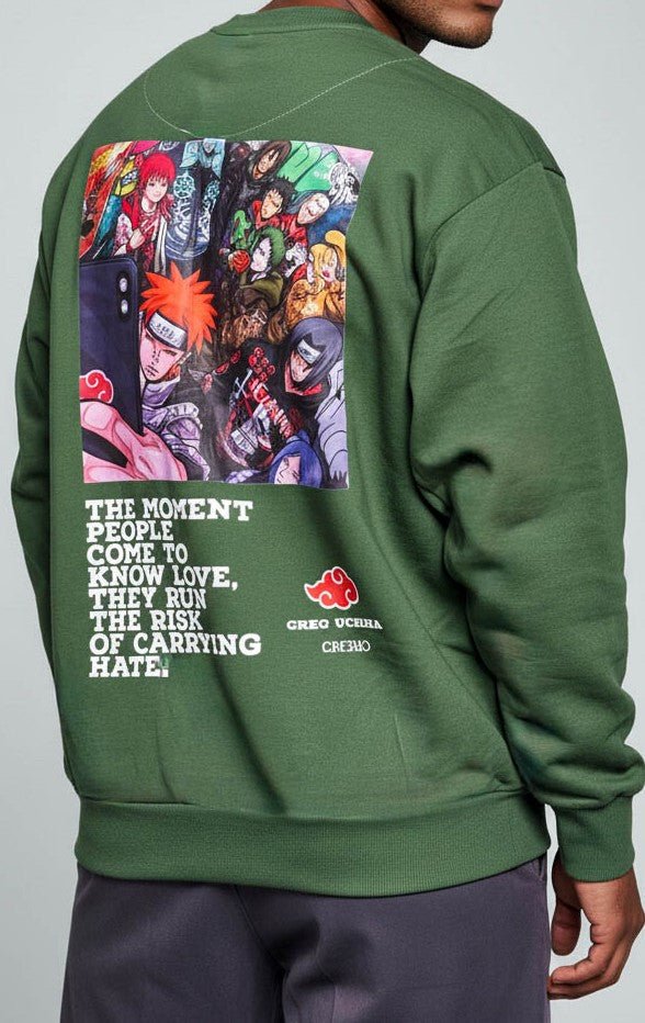 Premium Mehandi Green Sweatshirt with "The Modern Akatsuki" - Wendy