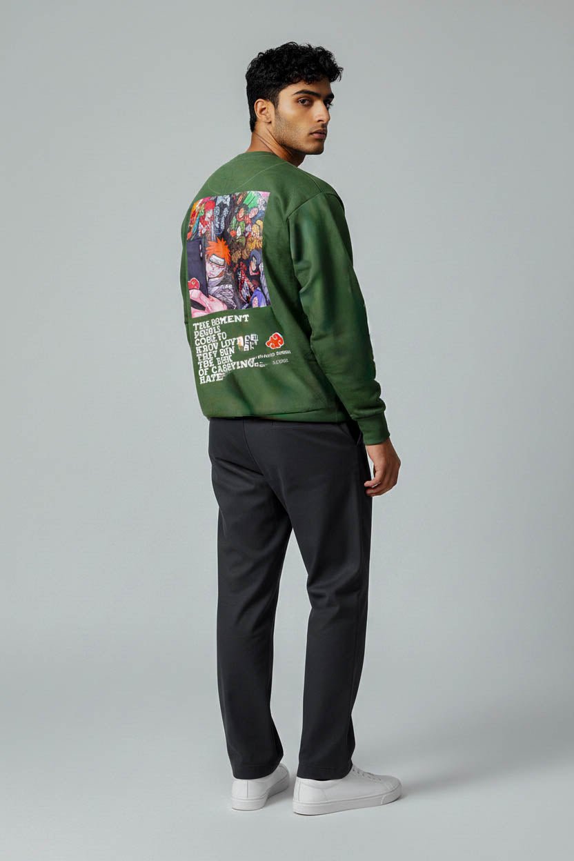Premium Mehandi Green Sweatshirt with "The Modern Akatsuki" - Wendy
