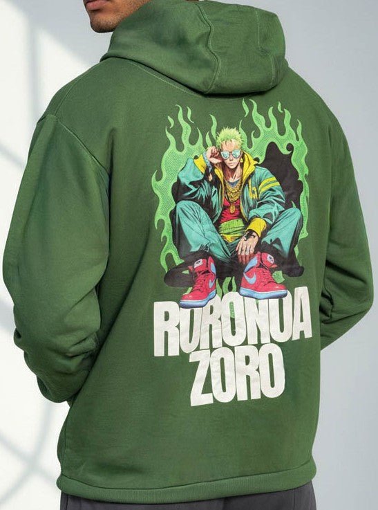 Premium Mehendi Green Hoodie with Roronoa Zoro - Wendy