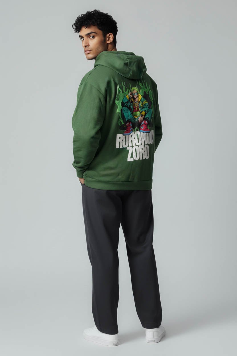 Premium Mehendi Green Hoodie with Roronoa Zoro - Wendy