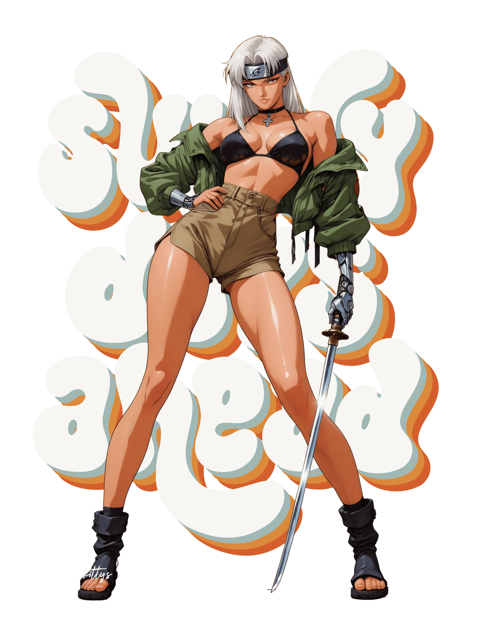 Wendy Premium Orange Hoodie with Modern Kunoichi Streetwear Print - Wendy